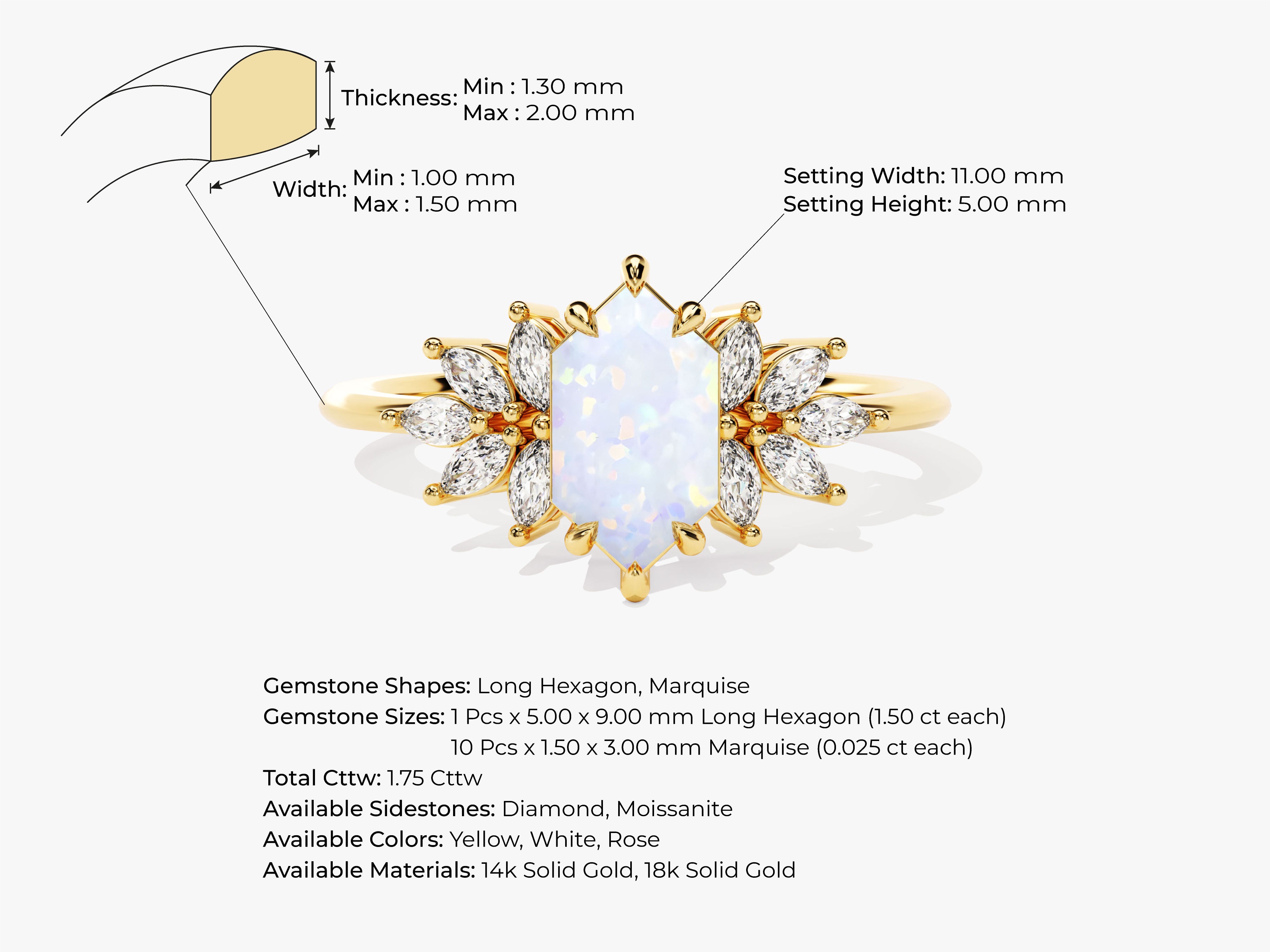 Gold ring with opal and diamond accents, jewelry product details