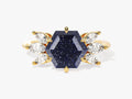 Hexagon Blue Sandstone Engagement Ring with Moissanite Sidestones