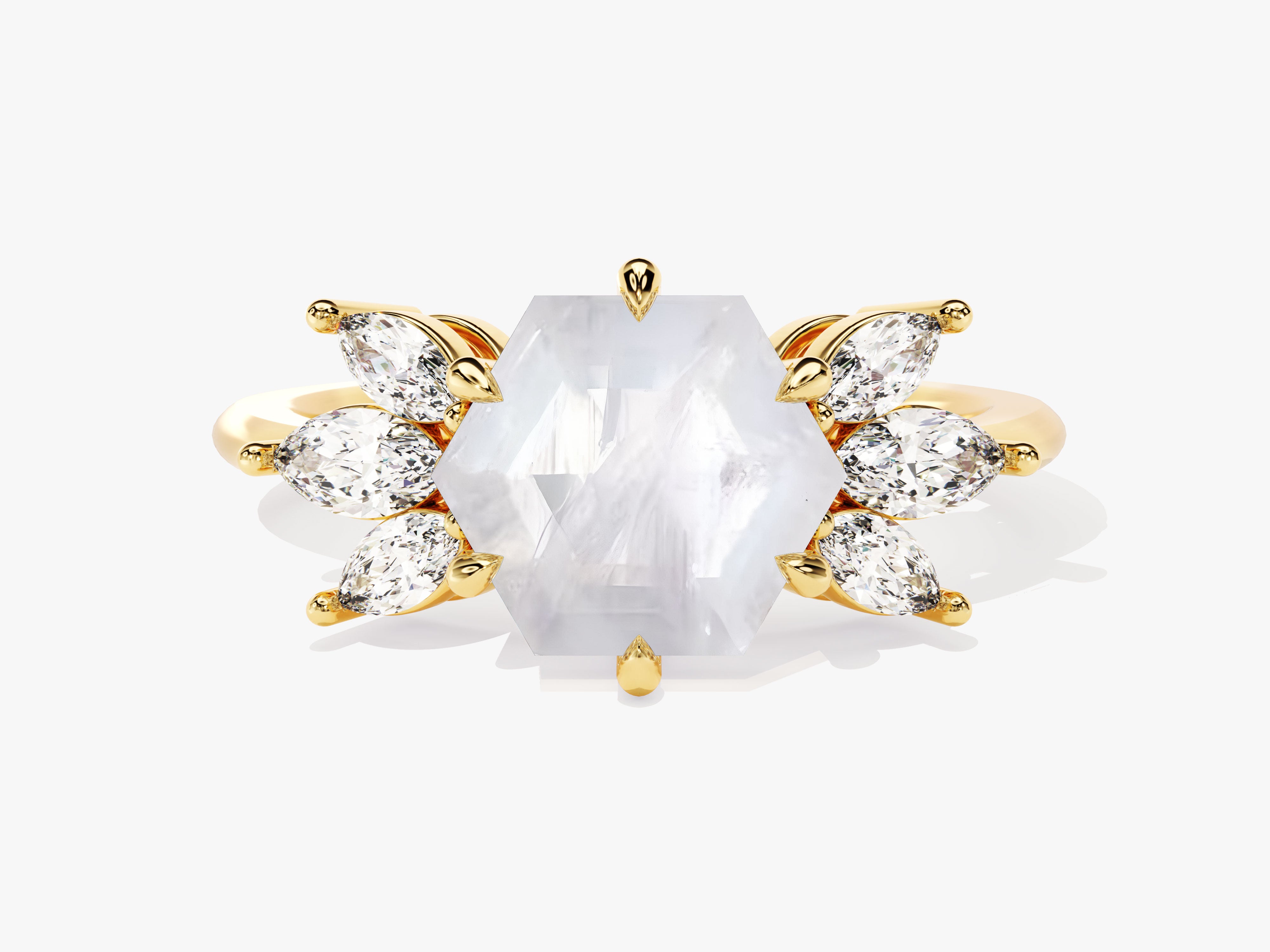 Hexagonal moonstone ring with diamond accents, fine jewelry