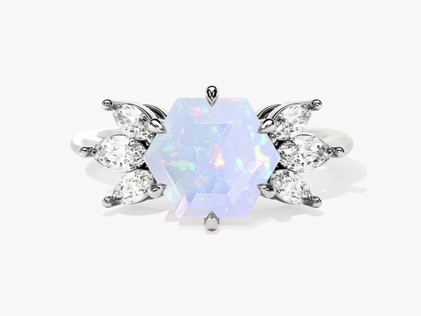 Hexagonal opal ring with diamond accents, fine jewelry
