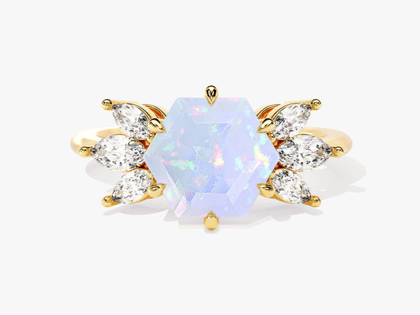 Hexagon Opal Engagement Ring with Moissanite Sidestones