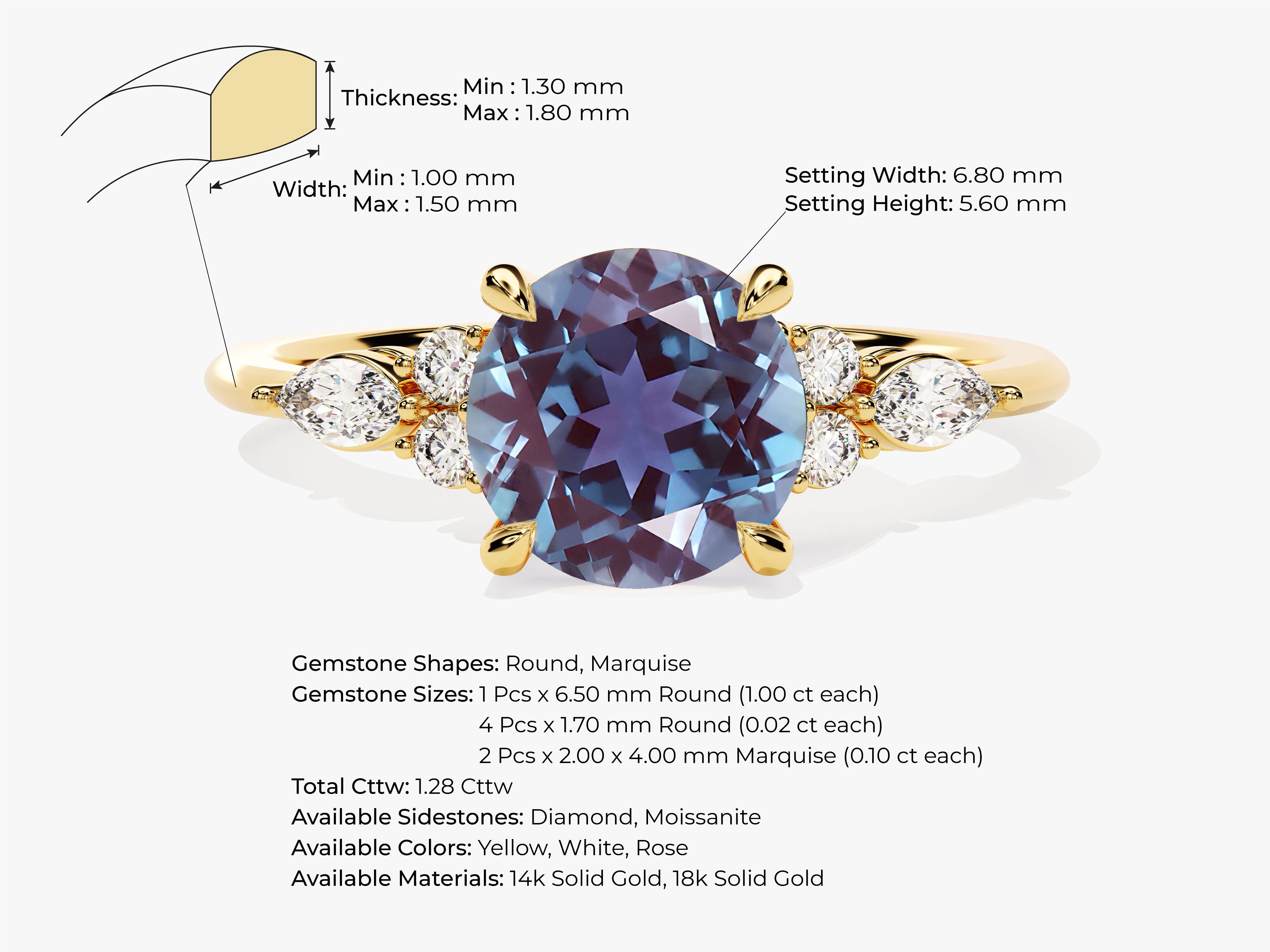 Oval alexandrite ring with diamonds, gold jewelry