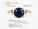 Round Blue Sandstone Engagement Ring with Moissanite Sidestones