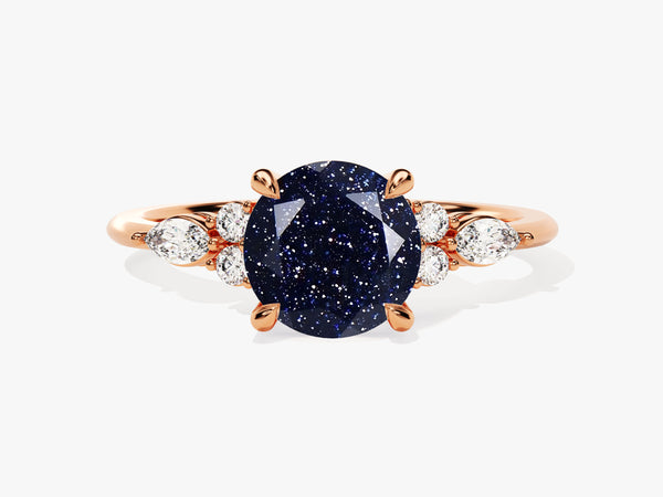 Oval blue sandstone ring with diamonds, rose gold band
