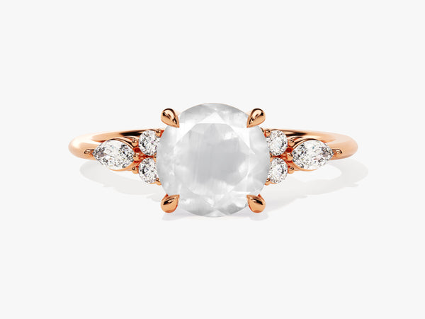 Oval moonstone ring with diamonds, rose gold setting