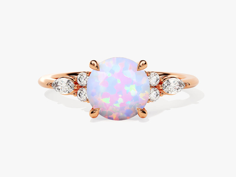 Round Opal Engagement Ring with Moissanite Sidestones