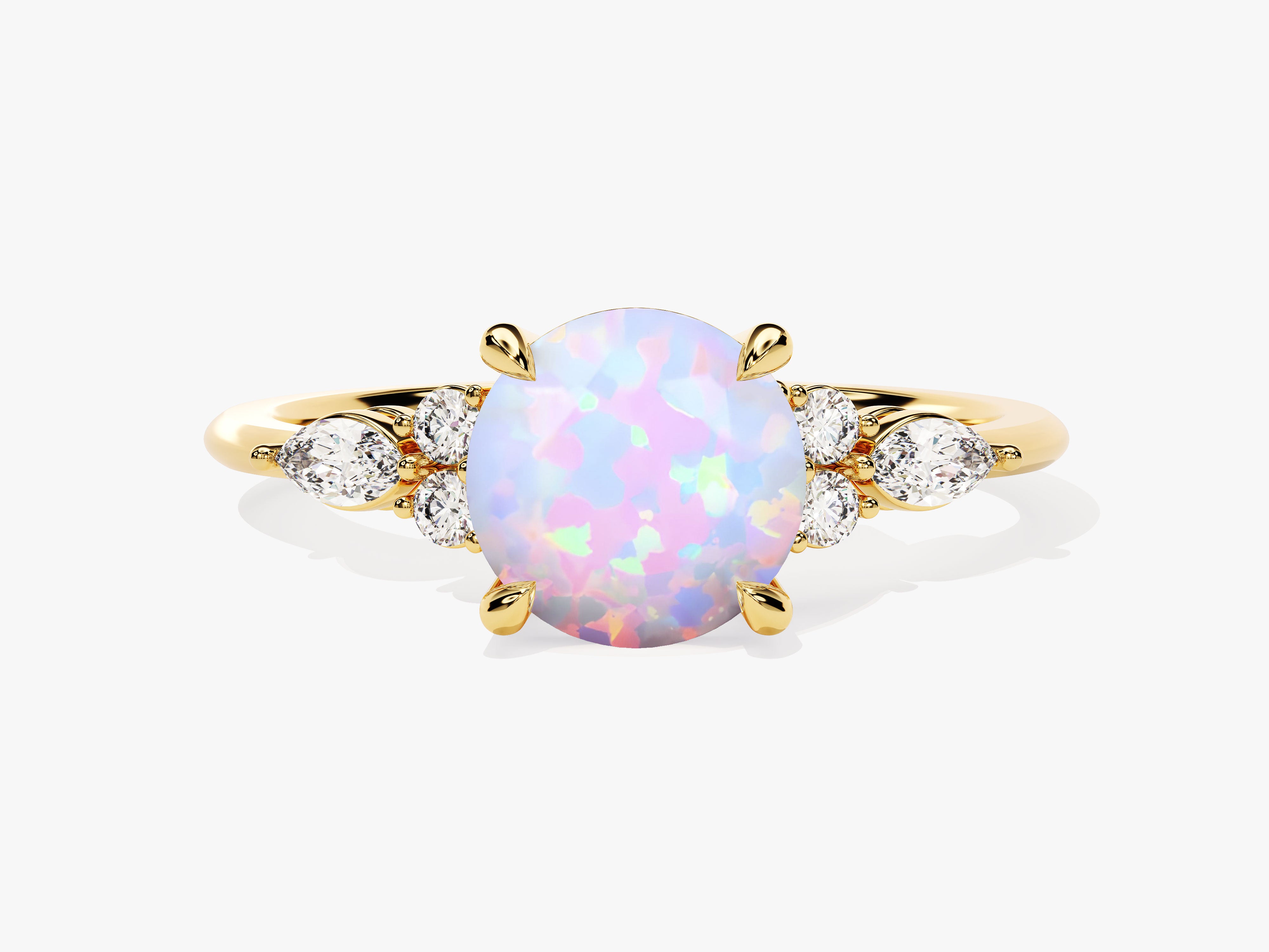 Gold ring with oval opal and diamonds, fine jewelry