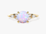 Round Opal Engagement Ring with Moissanite Sidestones