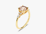 Round Cut Peach Morganite Engagement Ring with Marquise and Round Sidestones
