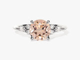 Round Cut Peach Morganite Engagement Ring with Marquise and Round Sidestones