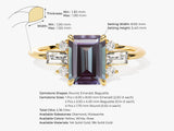 Emerald Cut Lab Alexandrite Engagement Ring with Moissanite Sidestones