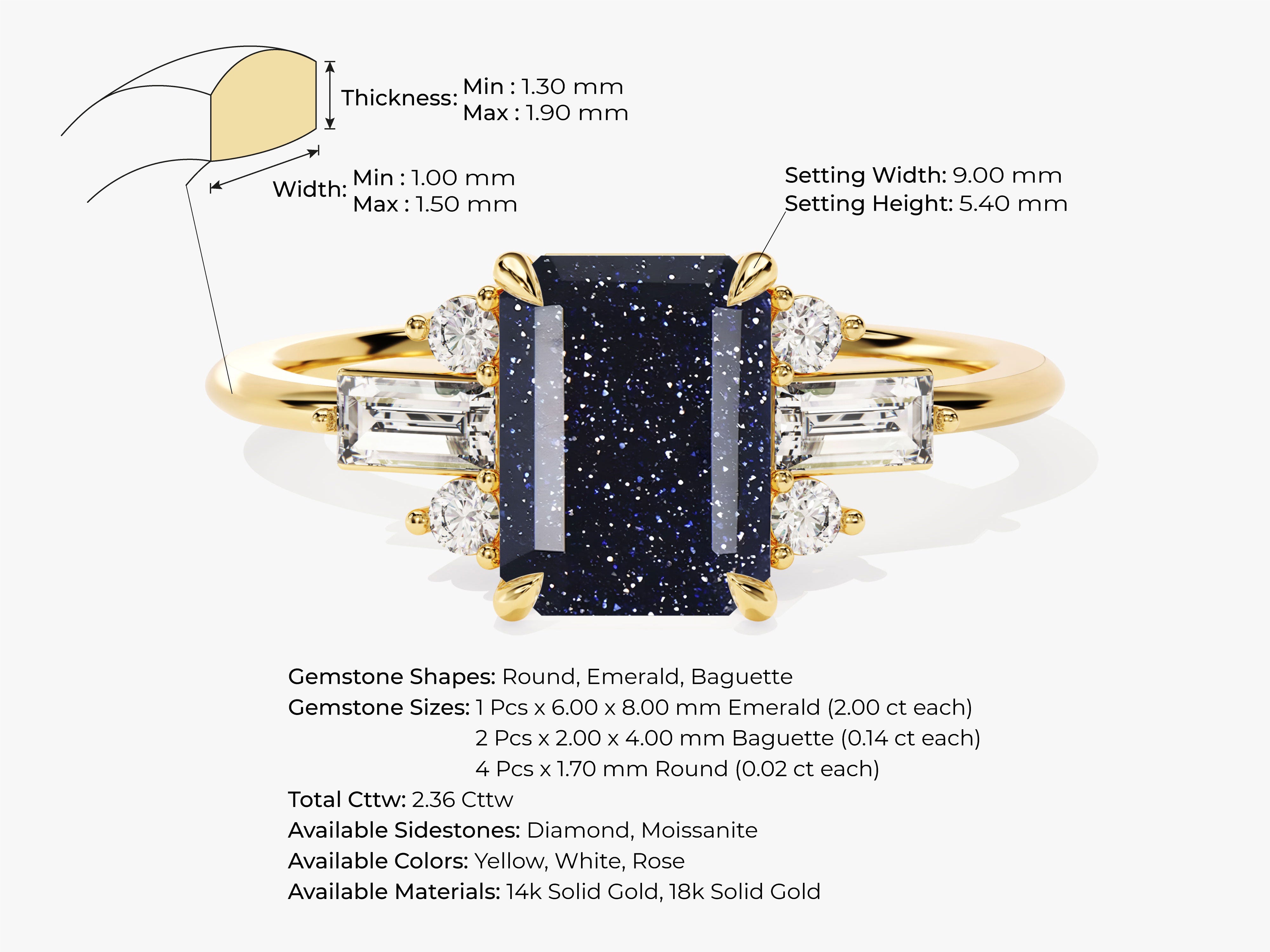 Gold ring with dark blue gemstone and diamonds