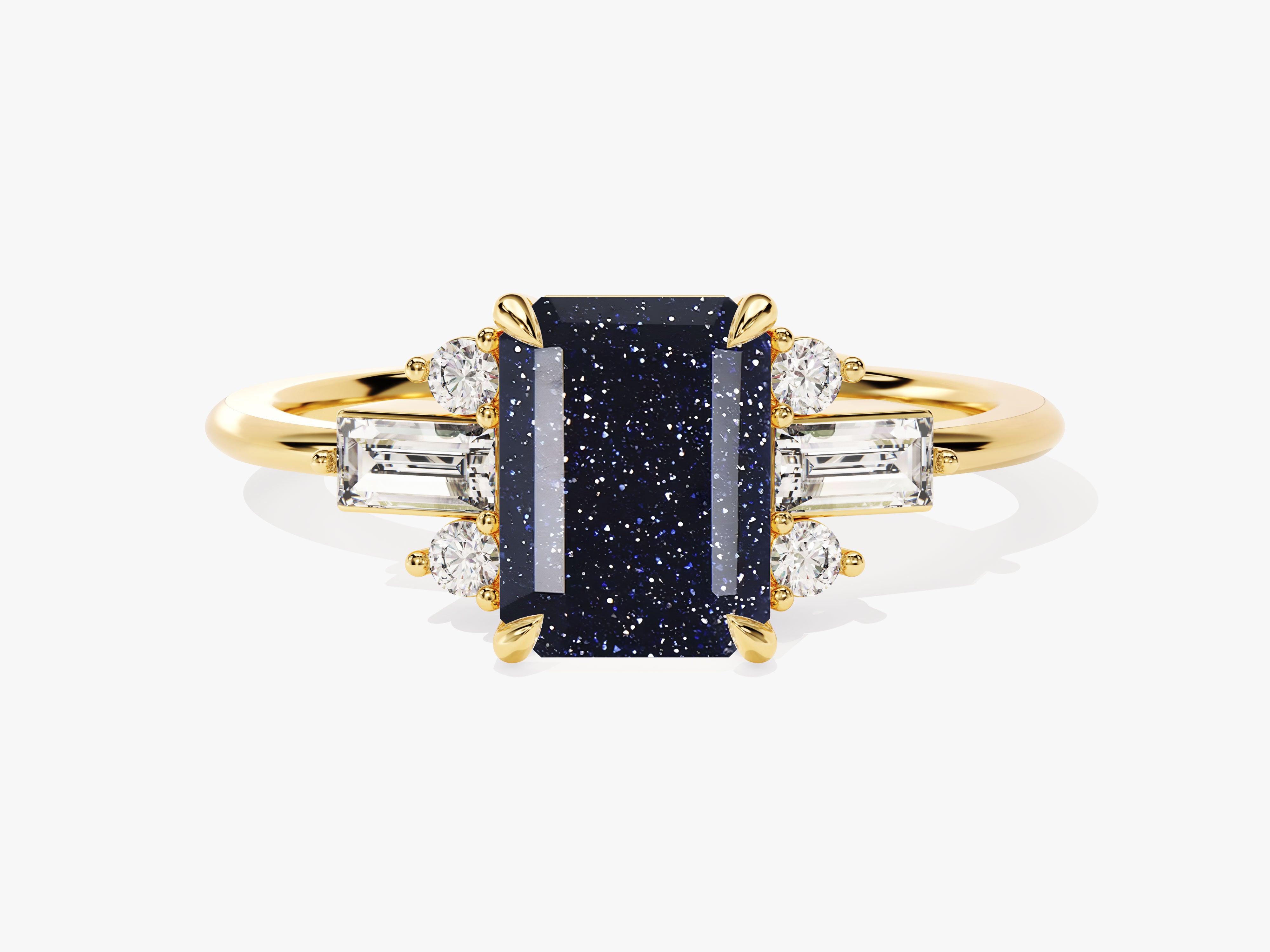 Gold ring with blue sandstone and diamond accents
