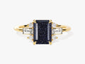 Emerald Cut Blue Sandstone Engagement Ring with Moissanite Sidestones