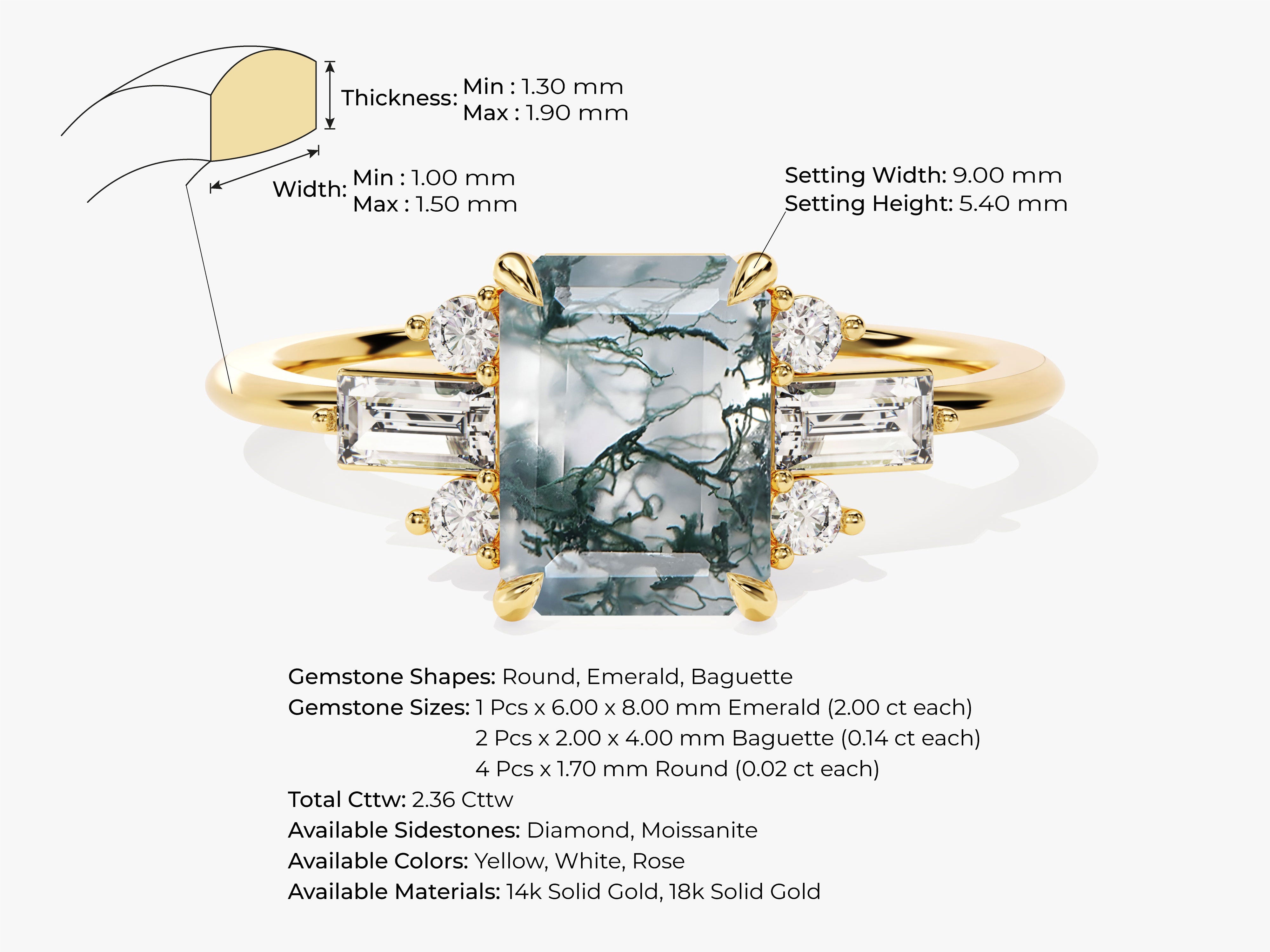 Gold ring with moss agate and diamond accents