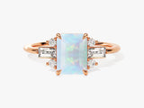 Emerald Cut Opal Engagement Ring with Moissanite Sidestones