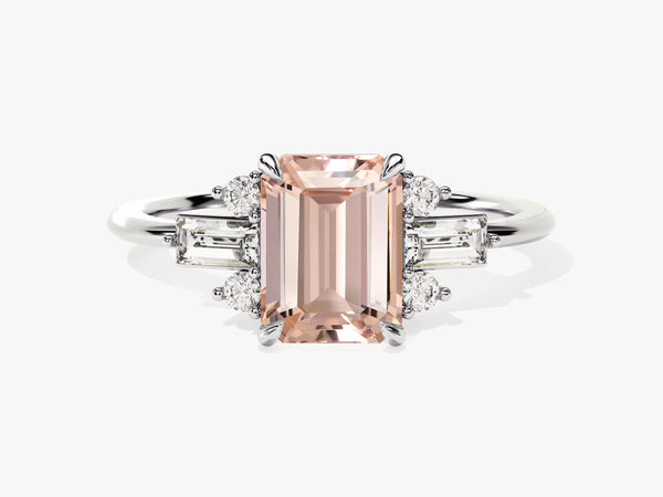 Emerald cut morganite ring with diamond accents