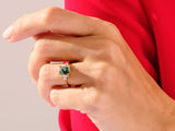 Emerald Cut Moss Agate Engagement Ring with Moissanite Sidestones