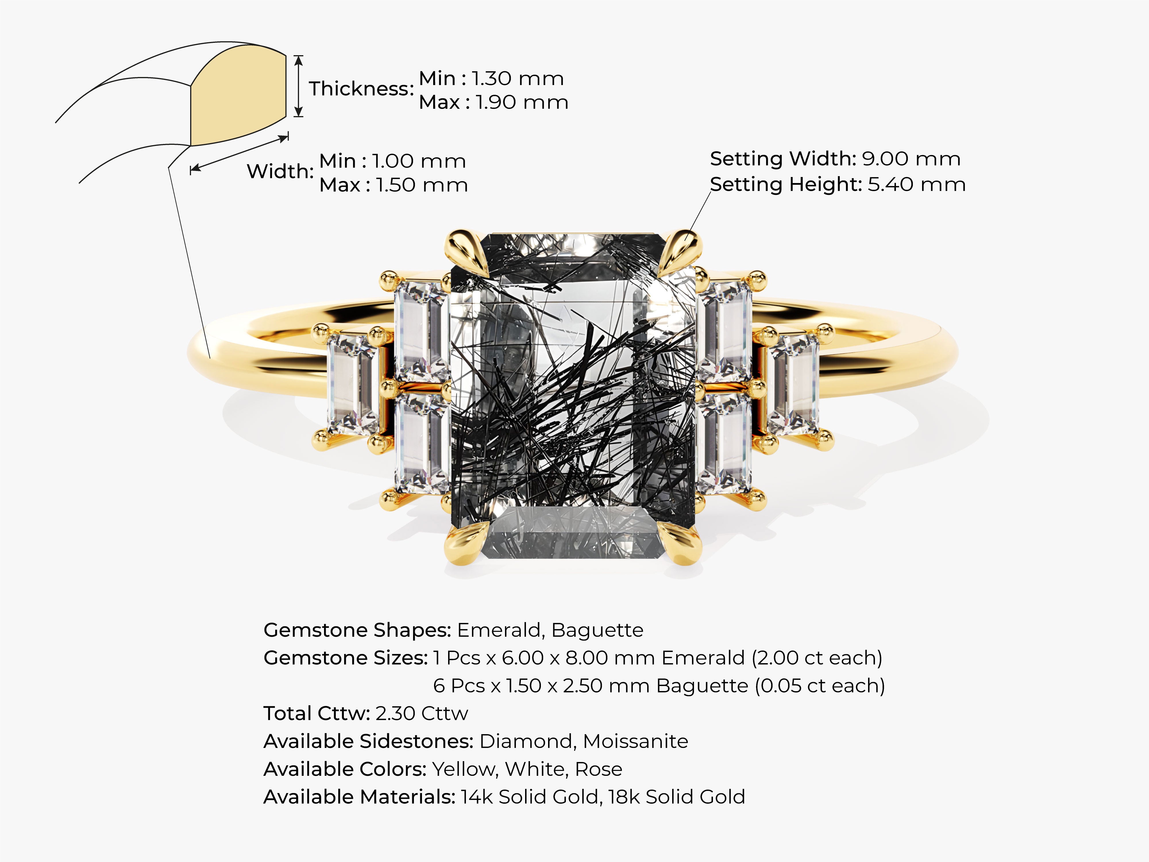 Gold ring with emerald cut tourmaline and baguette diamonds