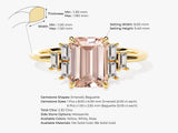 Emerald Cut Peach Morganite Engagement Ring with Baguette Sidestones