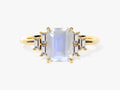 Emerald Cut Moonstone Engagement Ring with Baguette Moissanite Sidestones