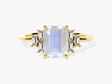 Emerald Cut Moonstone Engagement Ring with Baguette Moissanite Sidestones