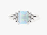 Emerald Cut Opal Engagement Ring with Baguette Moissanite Sidestones
