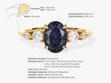 Oval Blue Sandstone Engagement Ring with Moissanite Sidestones