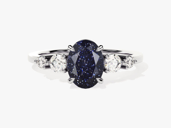 Oval blue sandstone ring with diamonds, fine jewelry