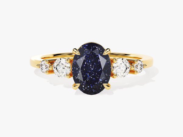 Oval Blue Sandstone Engagement Ring with Moissanite Sidestones