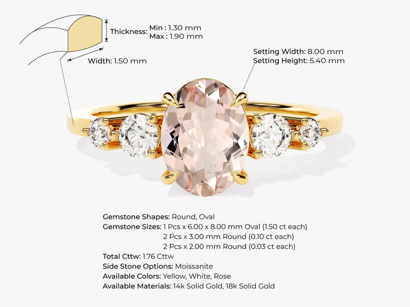 Oval Cut Peach Morganite Engagement Ring with Round Sidestones