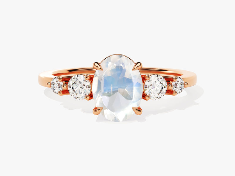 Oval Moonstone Engagement Ring with Moissanite Sidestones