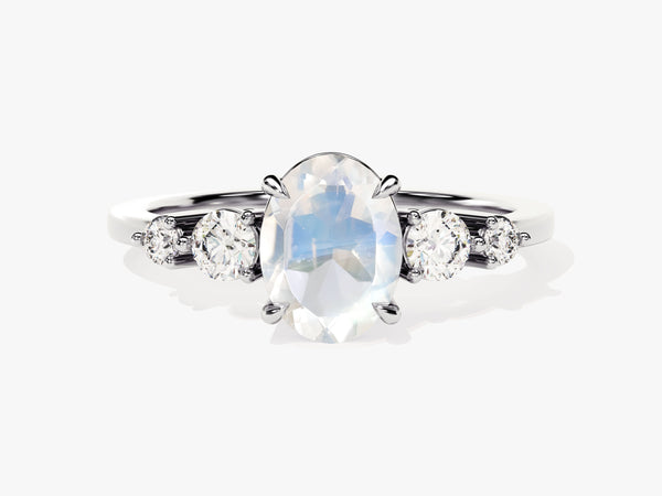 Oval moonstone ring with diamonds, fine jewelry