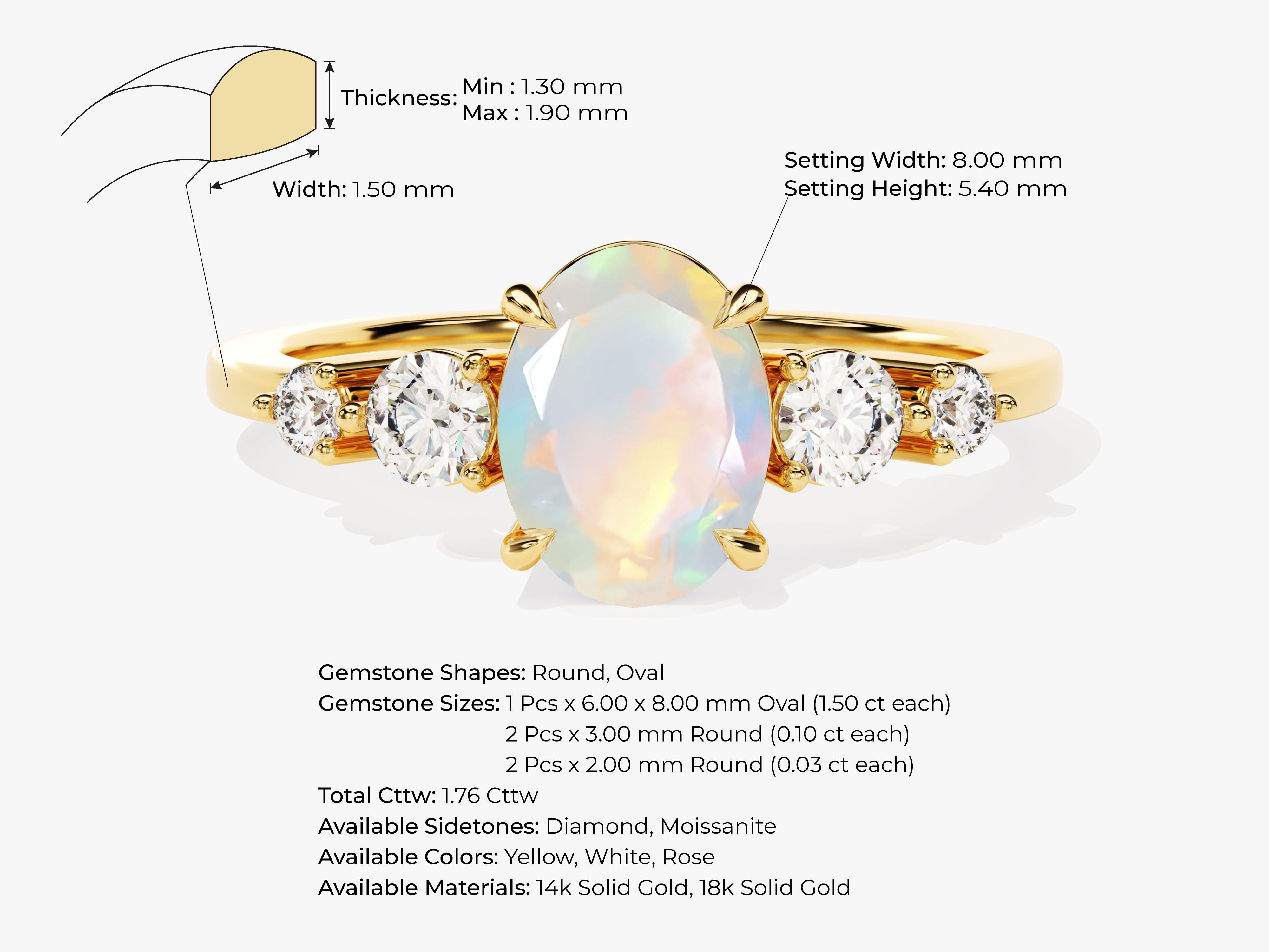 Oval opal and diamond engagement ring in gold