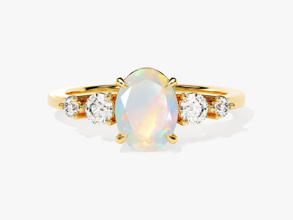 Oval Opal Engagement Ring with Moissanite Sidestones