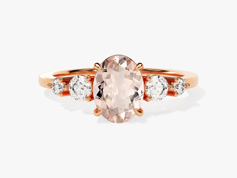 Oval Cut Peach Morganite Engagement Ring with Round Sidestones