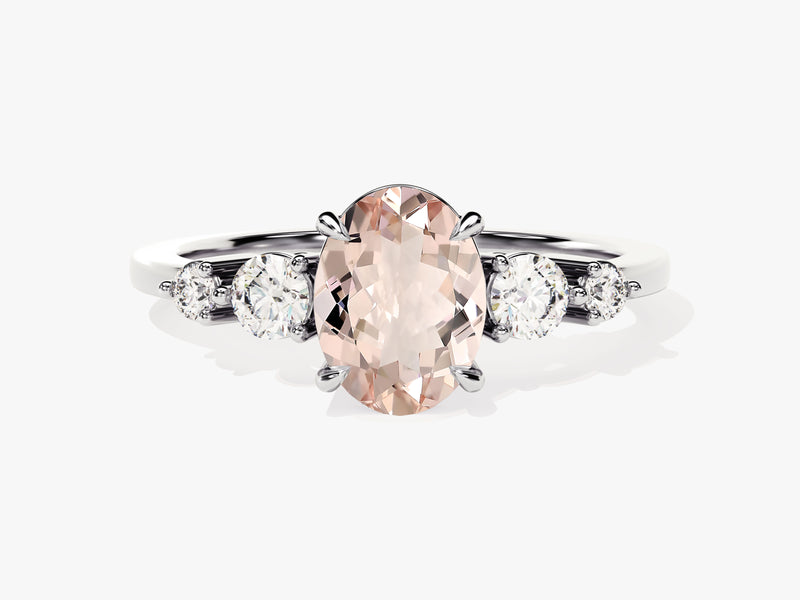 Oval Cut Peach Morganite Engagement Ring with Round Sidestones