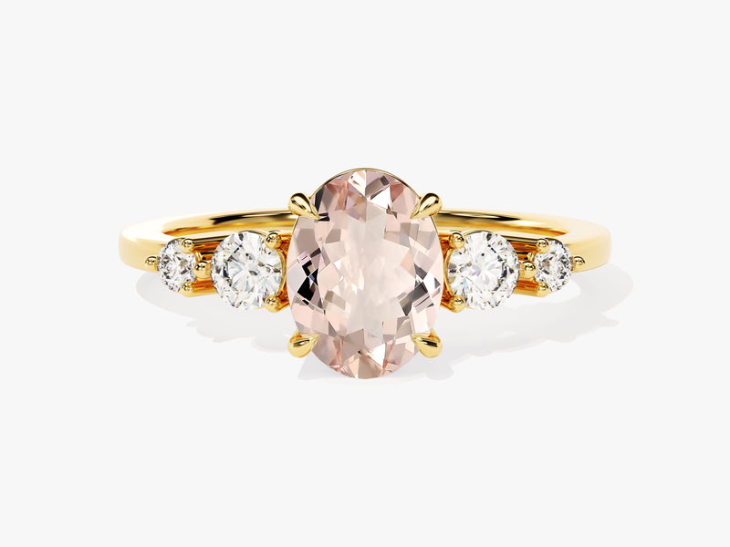 Oval Cut Peach Morganite Engagement Ring with Round Sidestones