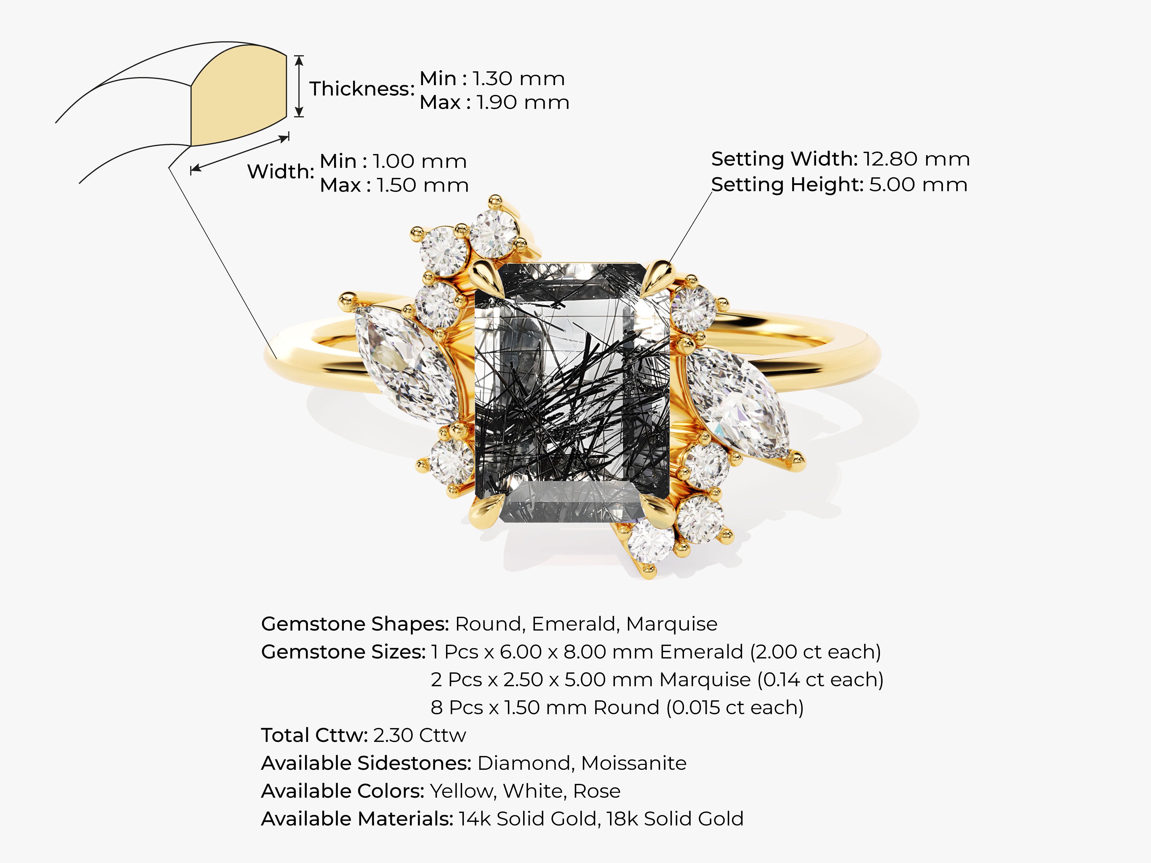 Gold ring with tourmaline and diamonds, jewelry details