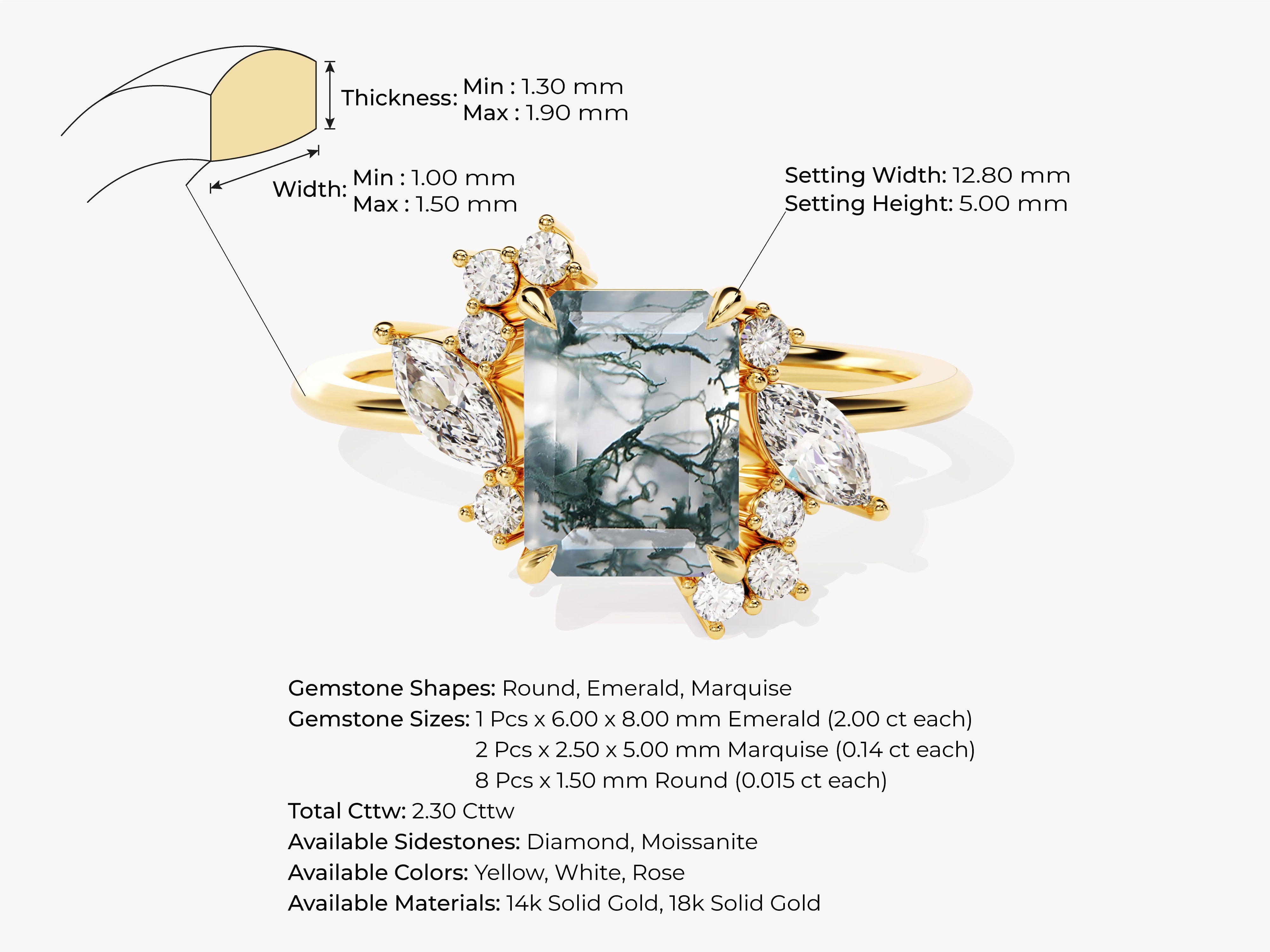 Gold ring with moss agate and diamond accents