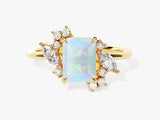 Emerald Cut Opal Engagement Ring with Marquise and Round Moissanite Sidestones