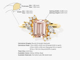 Emerald Cut Peach Morganite Engagement Ring with Round and Marquise Moissanites