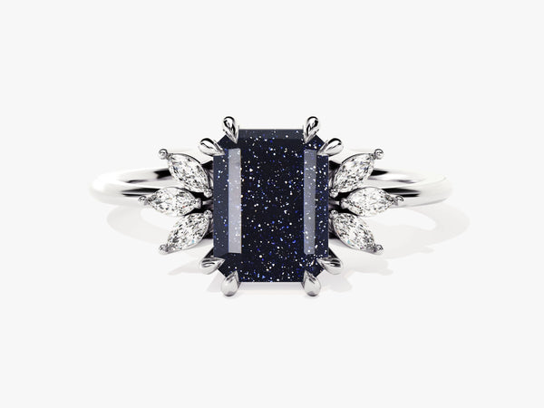 Emerald cut blue sandstone ring with diamond accents