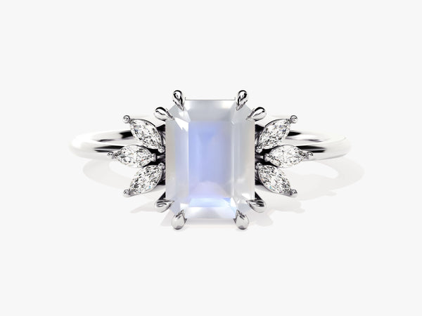 Emerald cut moonstone ring with diamond accents