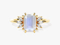 Emerald Cut Moonstone Engagement Ring with Marquise Moissanite Sidestones
