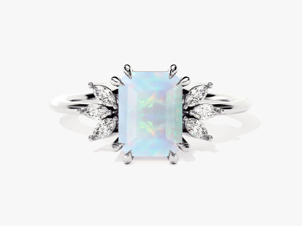 Emerald cut opal ring with diamond accents, fine jewelry