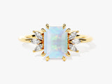 Emerald Cut Opal Engagement Ring with Marquise Moissanite Sidestones
