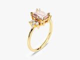 Emerald Cut Peach Morganite Engagement Ring with Marquise Sidestones