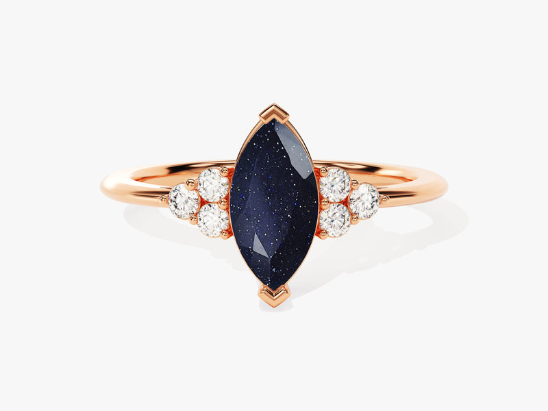 Marquise Blue Sandstone Engagement Ring with Moissanite Sidestones