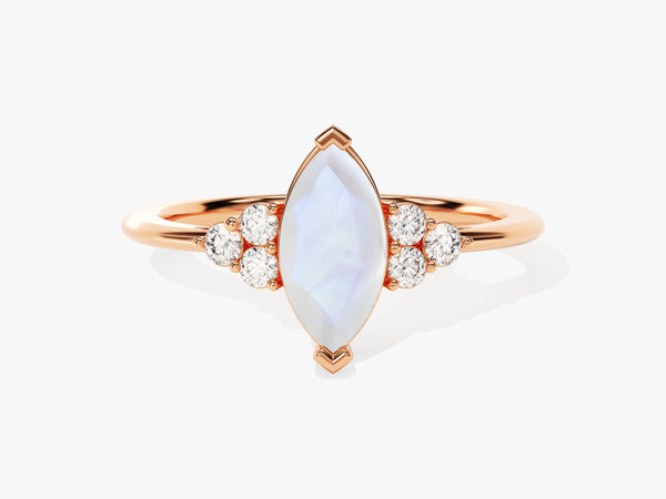 Rose gold marquise moonstone ring with diamond accents